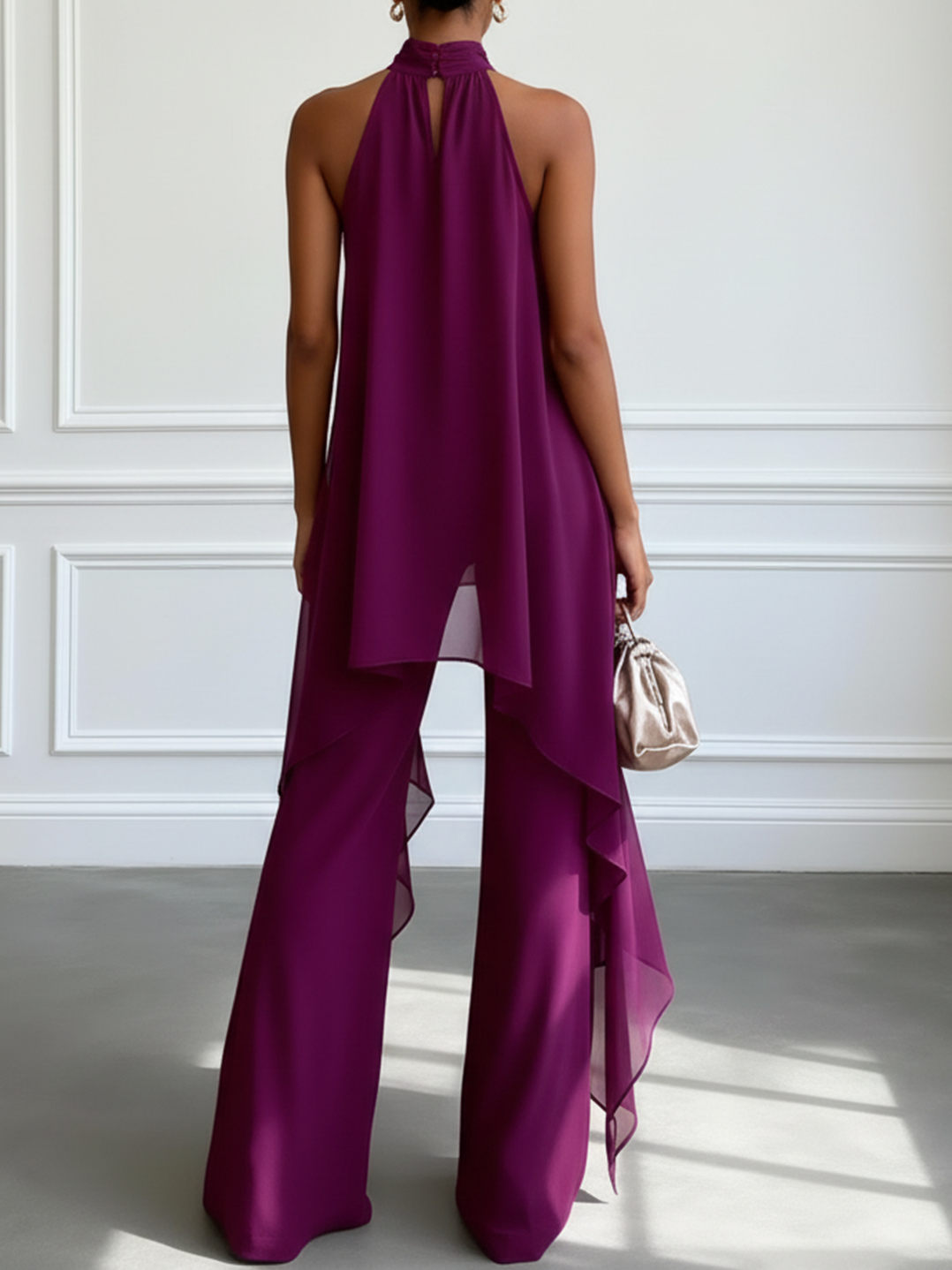 Purple | Elegant halter top and trousers set