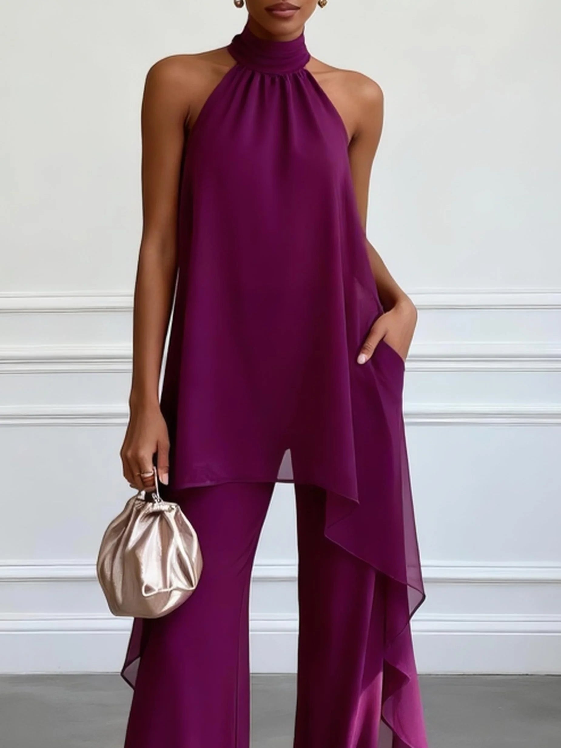 Purple | Elegant halter top and trousers set