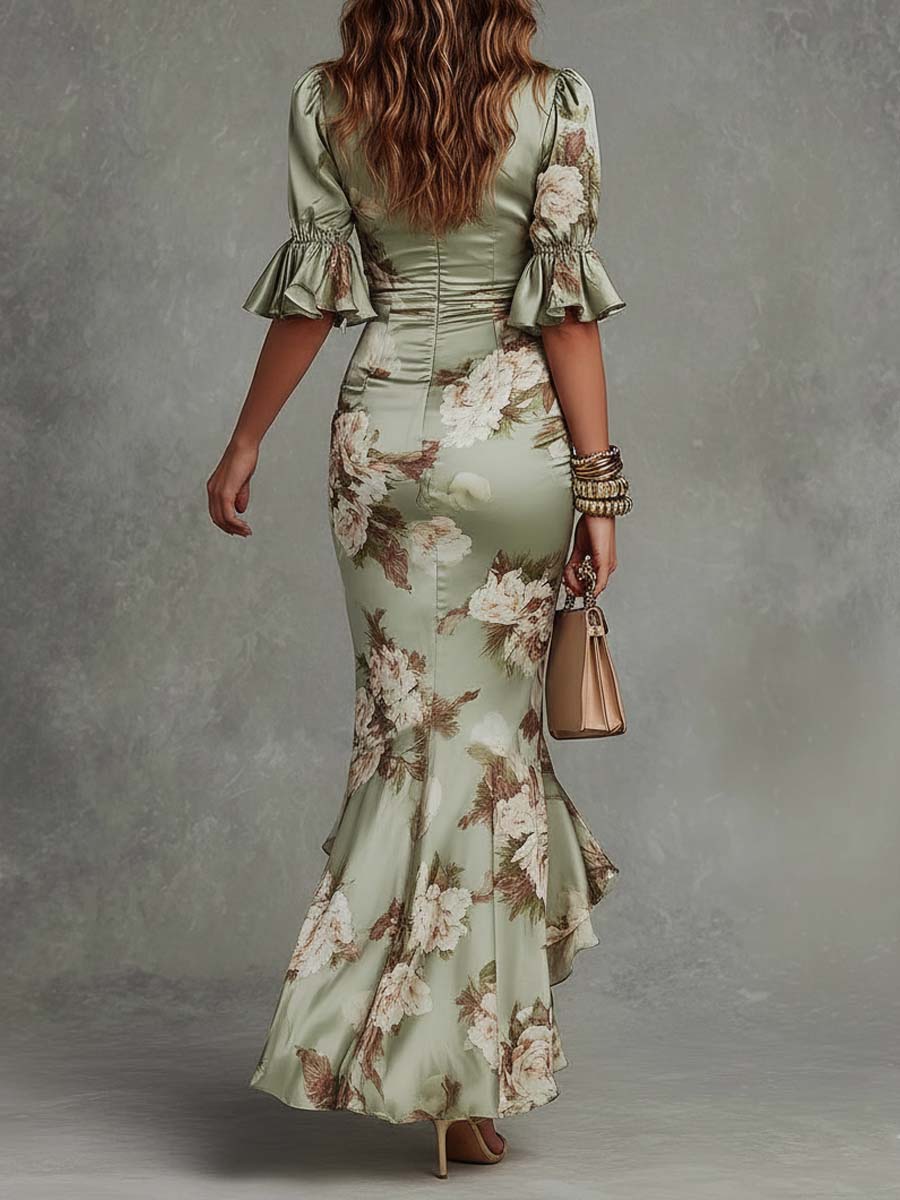 Anastasia | Long Green Satin Dress