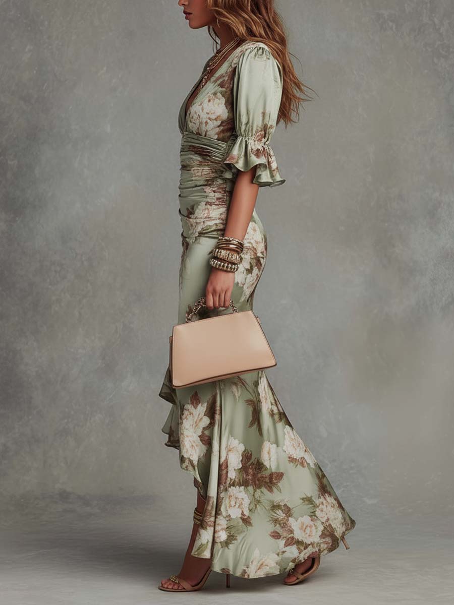 Anastasia | Long Green Satin Dress