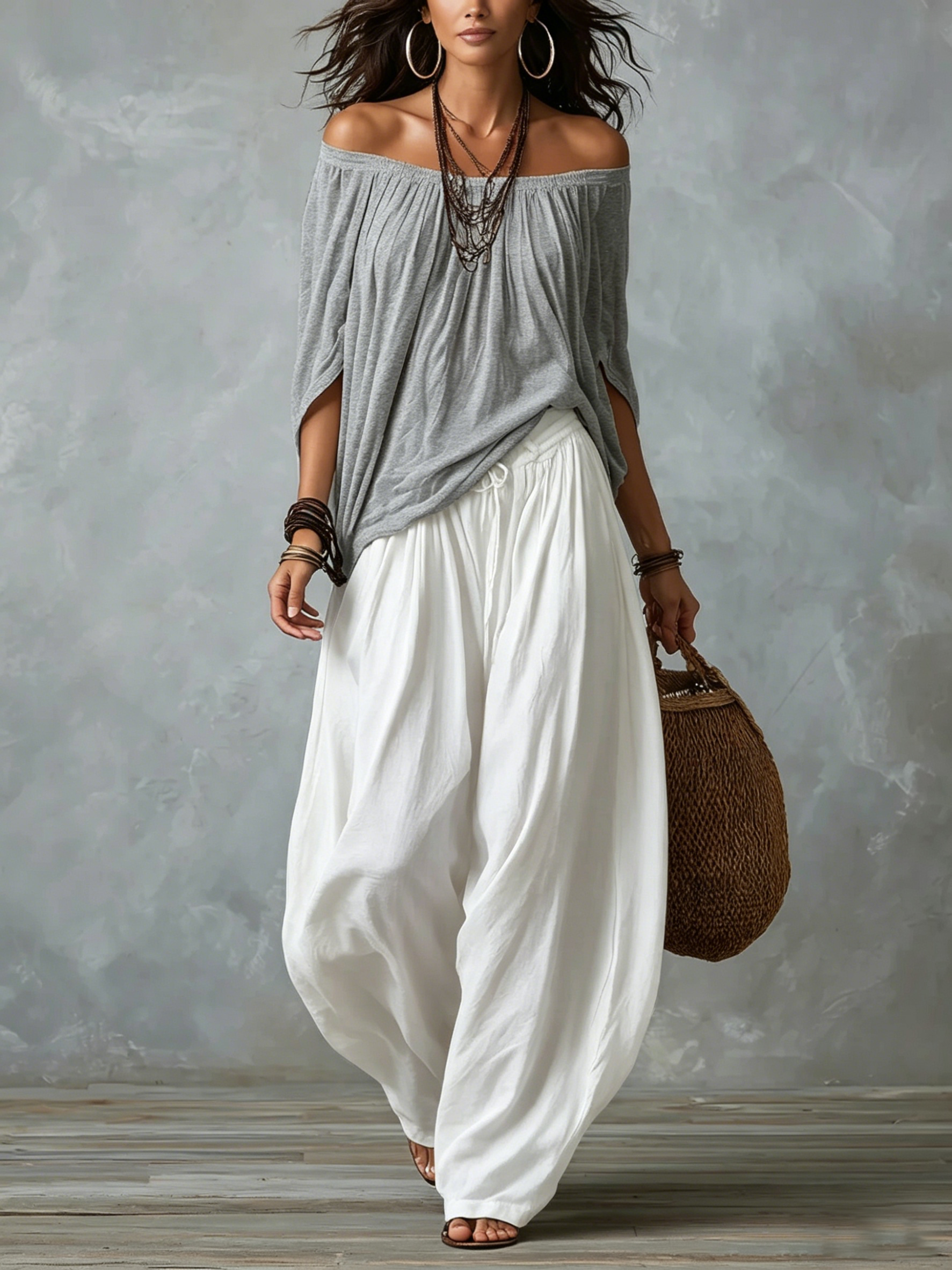 Luna | Off-Shoulder Top & Harem Trousers Co-Ord Set