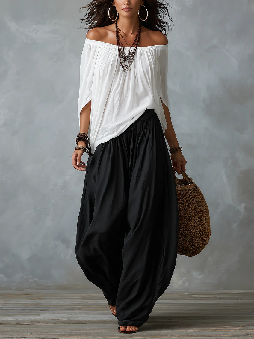 Luna | Off-Shoulder Top & Harem Trousers Co-Ord Set