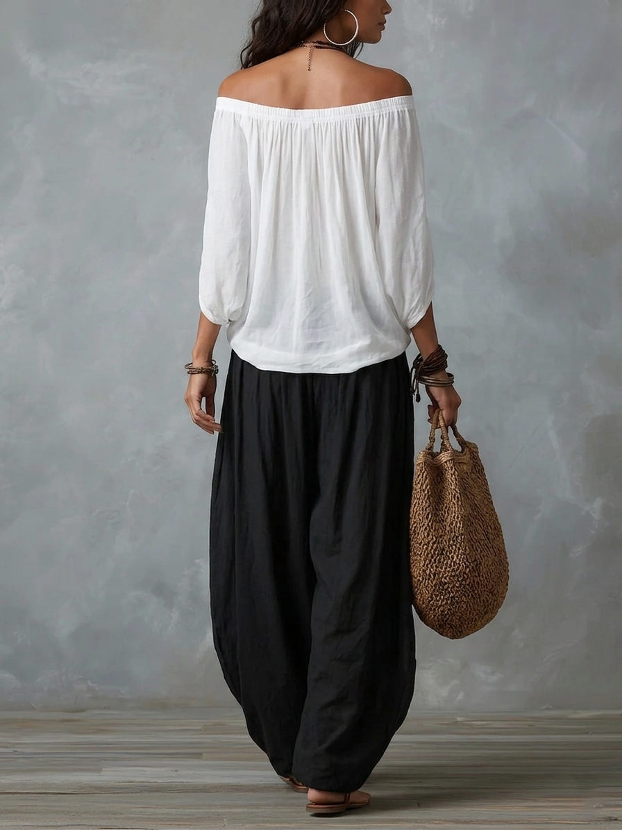 Luna | Off-Shoulder Top & Harem Trousers Co-Ord Set