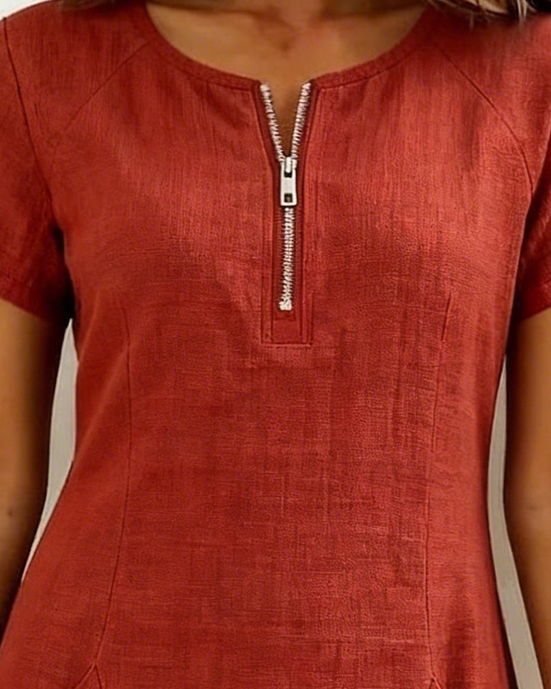 Sola Dress — Cotton Linen with Zip & Pockets