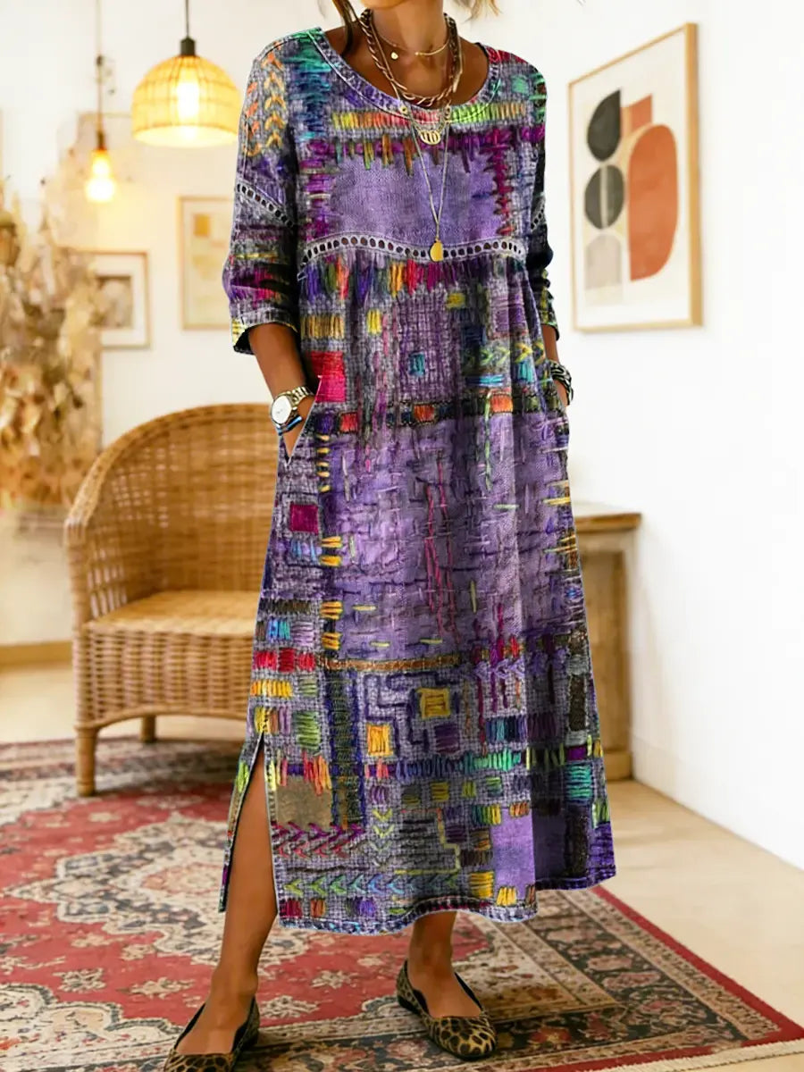 Isabelle | Denim dress with ethnic patchwork