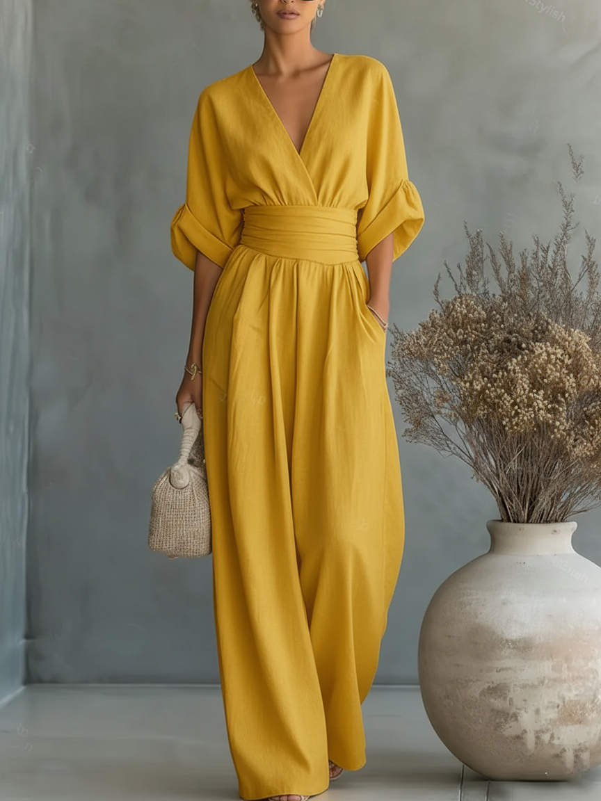 Elegant V-Neck High-Waist Jumpsuit