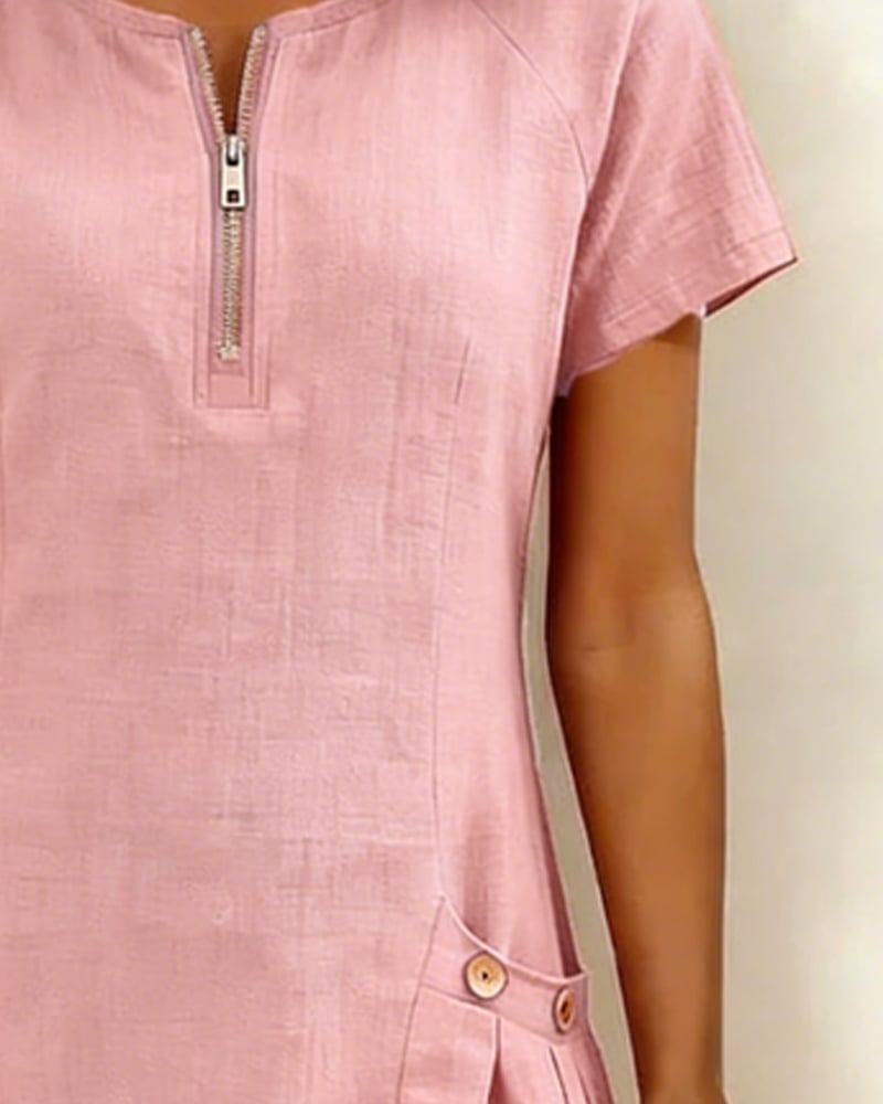 Sola Dress — Cotton Linen with Zip & Pockets