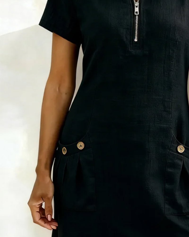 Sola Dress — Cotton Linen with Zip & Pockets
