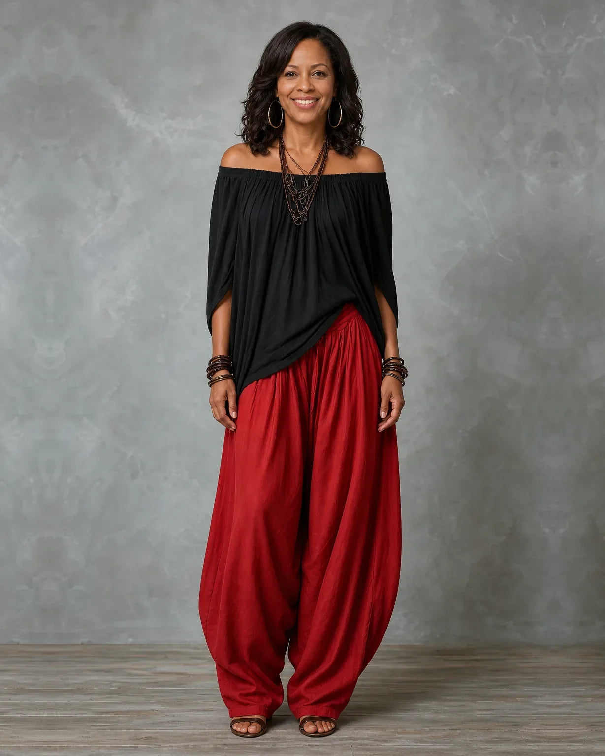 Jadia | Off-Shoulder Draped Top & Wide-Leg Two-Piece Set