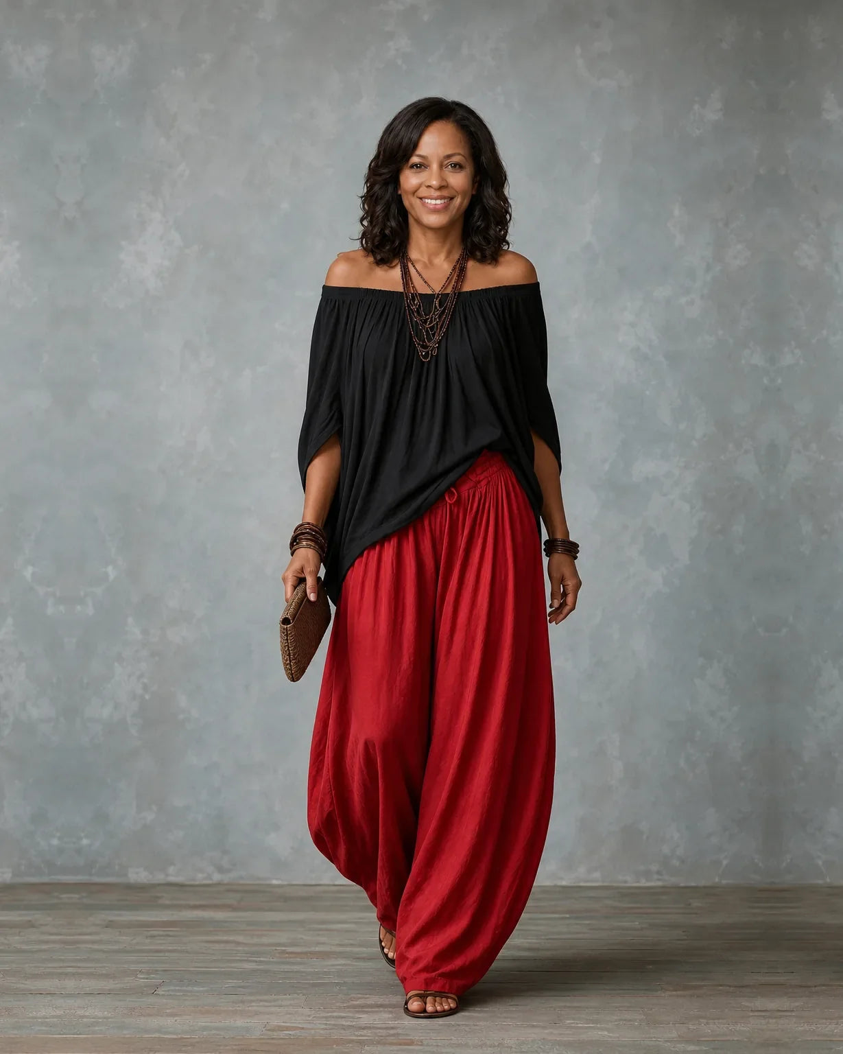 Jadia | Off-Shoulder Draped Top & Wide-Leg Two-Piece Set
