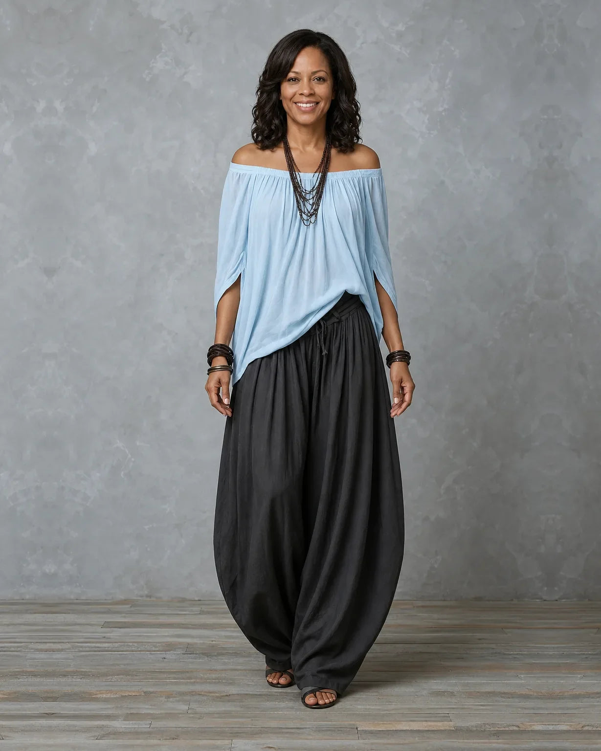Jadia | Off-Shoulder Draped Top & Wide-Leg Two-Piece Set