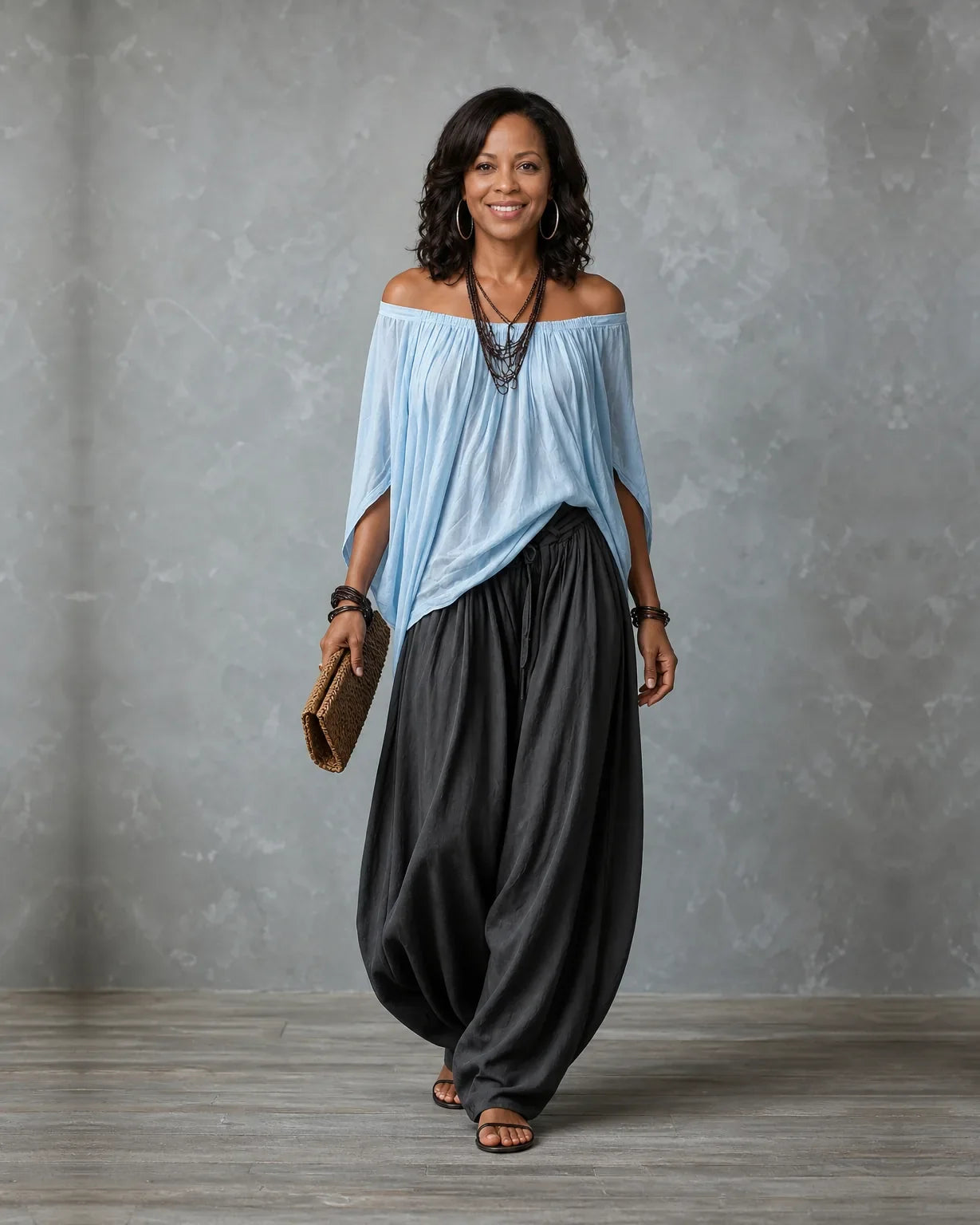 Jadia | Off-Shoulder Draped Top & Wide-Leg Two-Piece Set