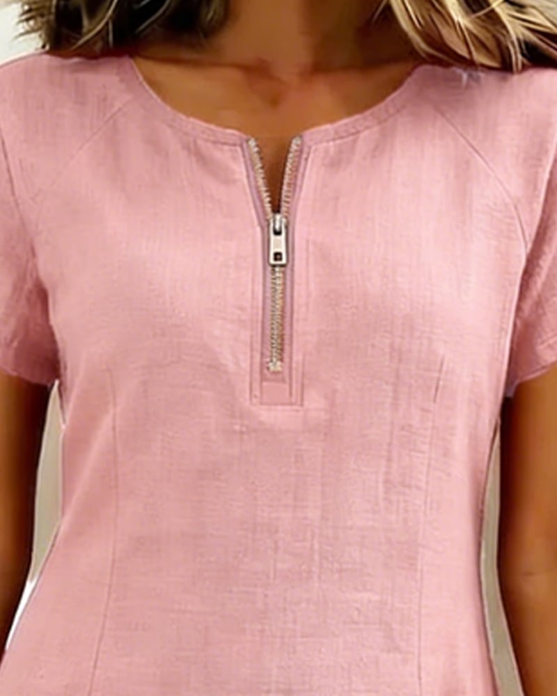 Sola Dress — Cotton Linen with Zip & Pockets