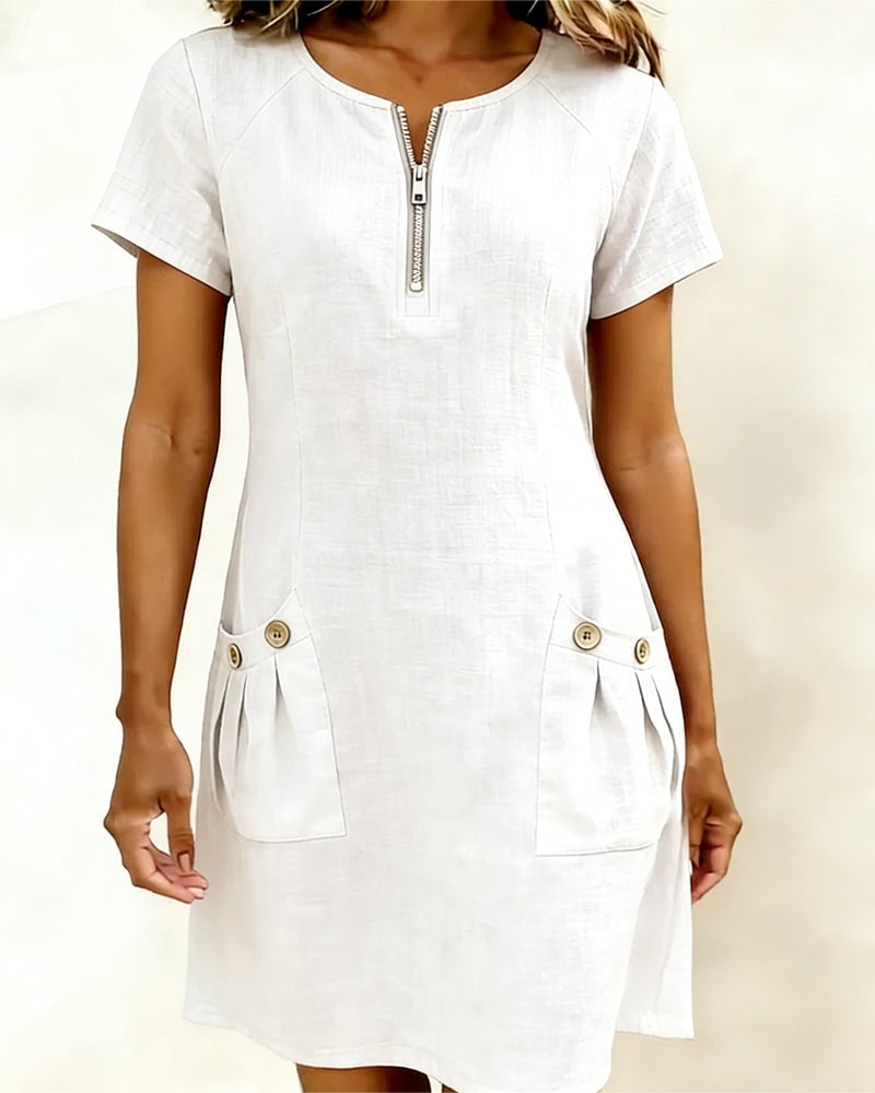 Sola Dress — Cotton Linen with Zip & Pockets