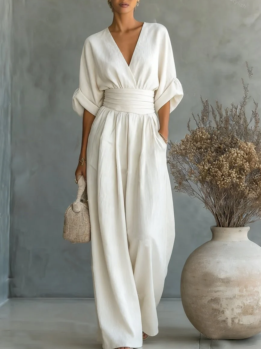 Elegant V-Neck High-Waist Jumpsuit