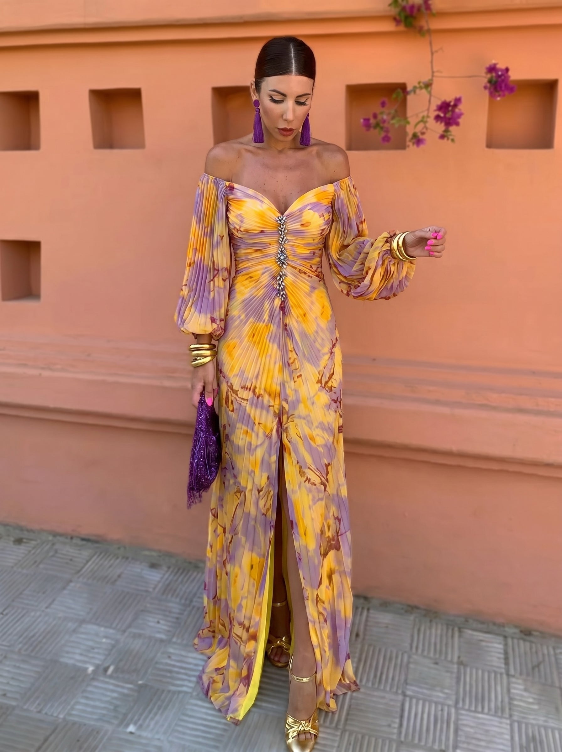Gregoria™ | Floral Maxi Dress with Plunging Neckline