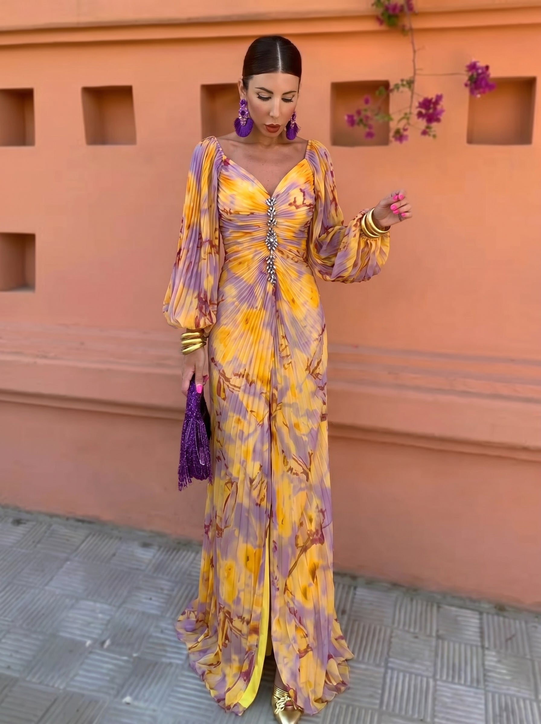 Gregoria™ | Floral Maxi Dress with Plunging Neckline
