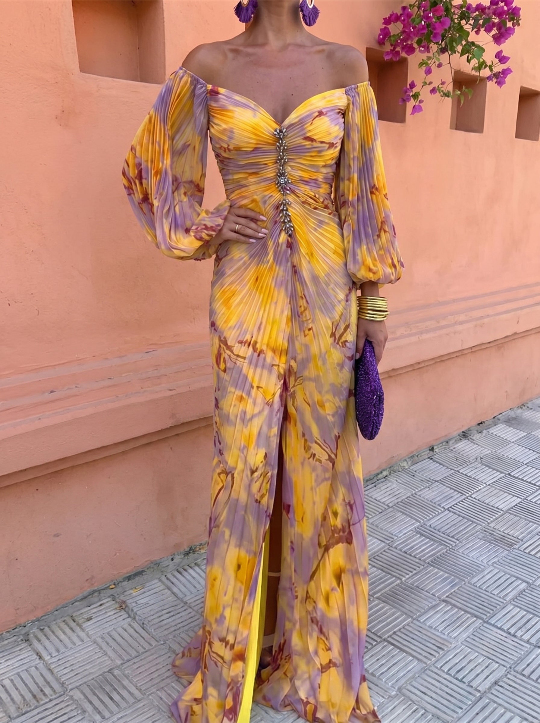 Gregoria™ | Floral Maxi Dress with Plunging Neckline