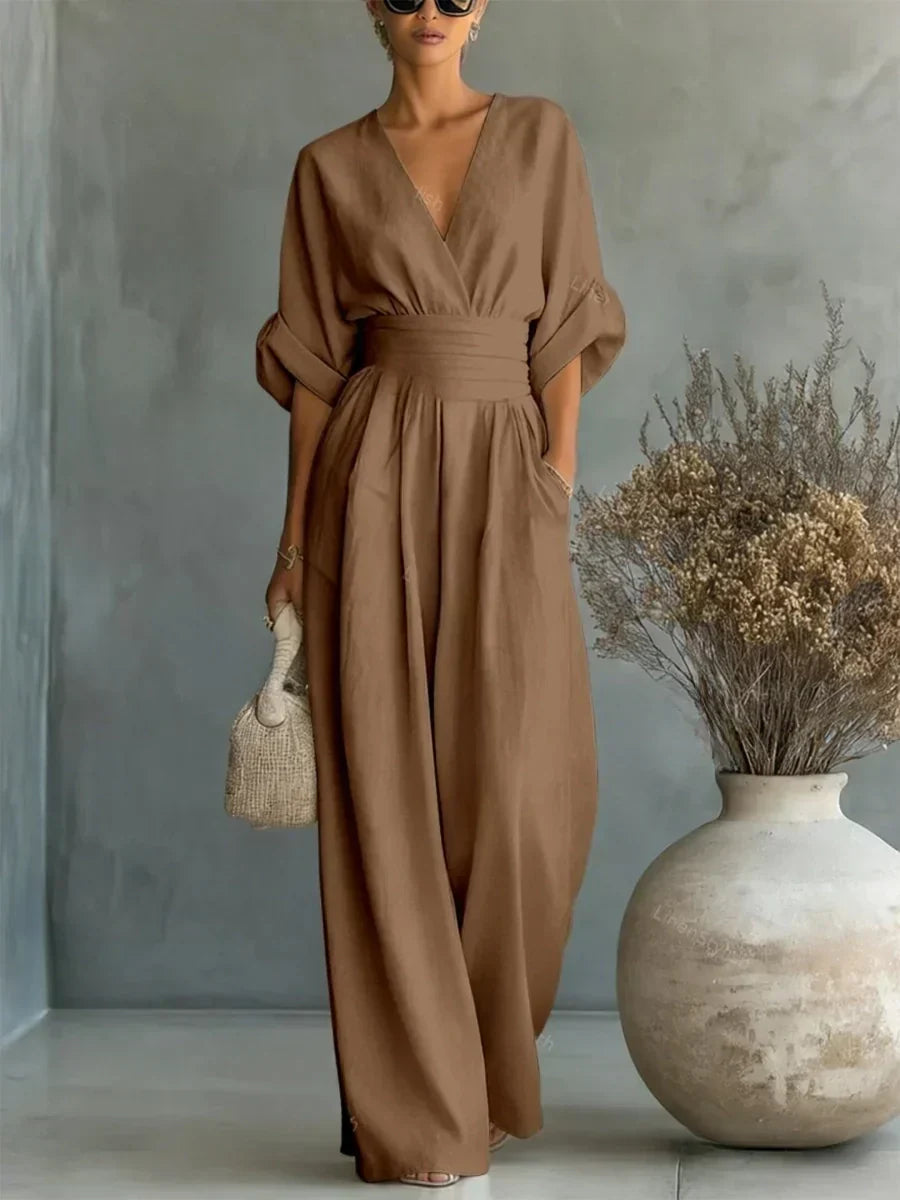 Elegant V-Neck High-Waist Jumpsuit