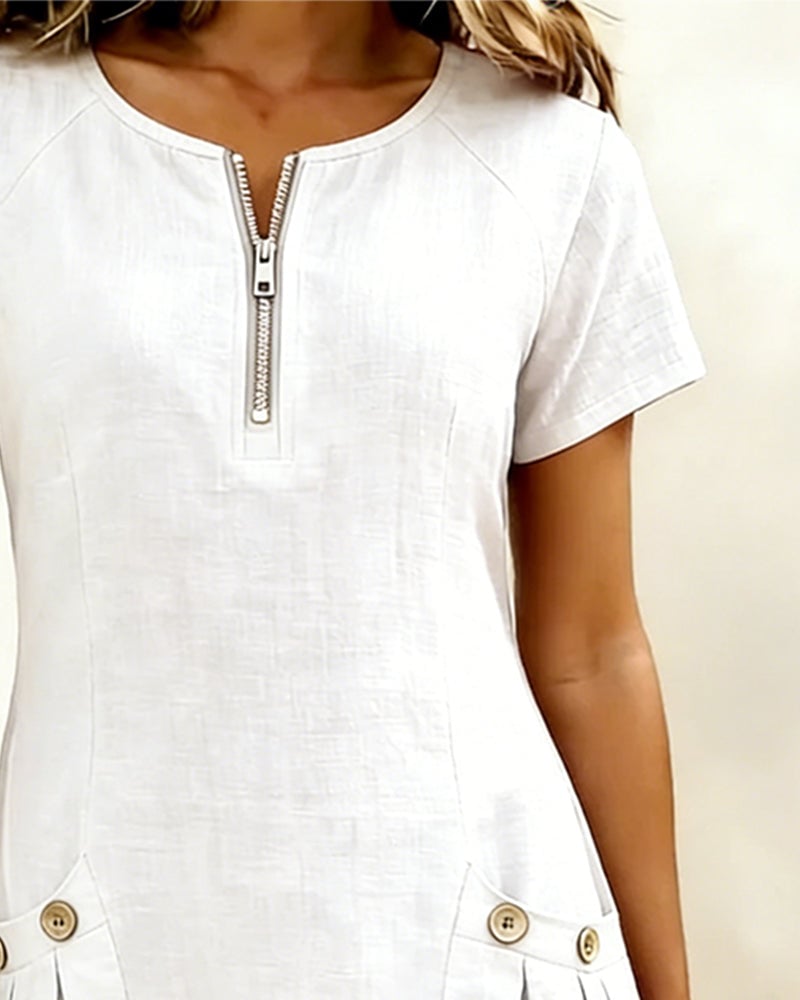 Sola Dress — Cotton Linen with Zip & Pockets