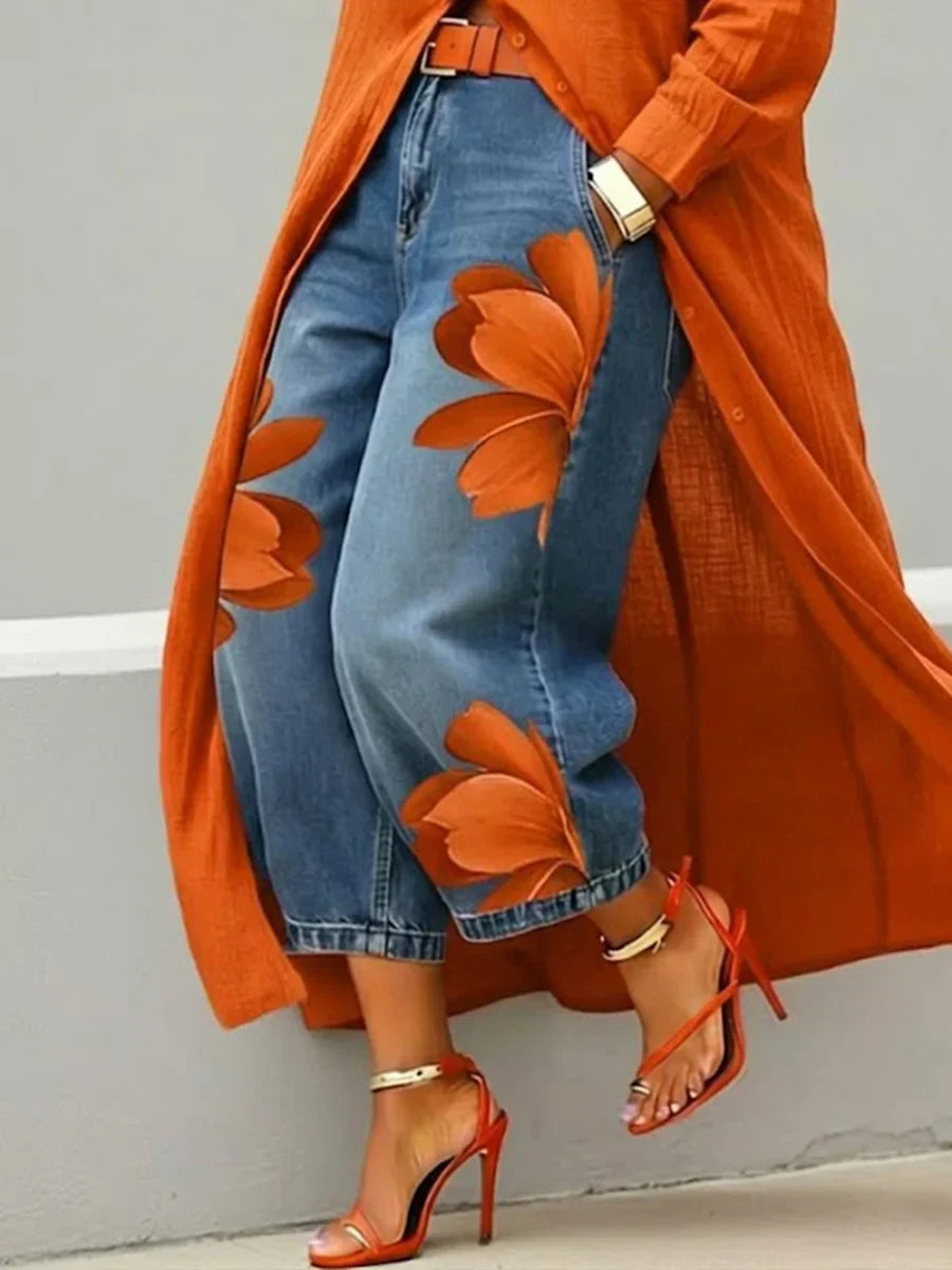 Maud - Linen Shirt Dress and Floral Jeans