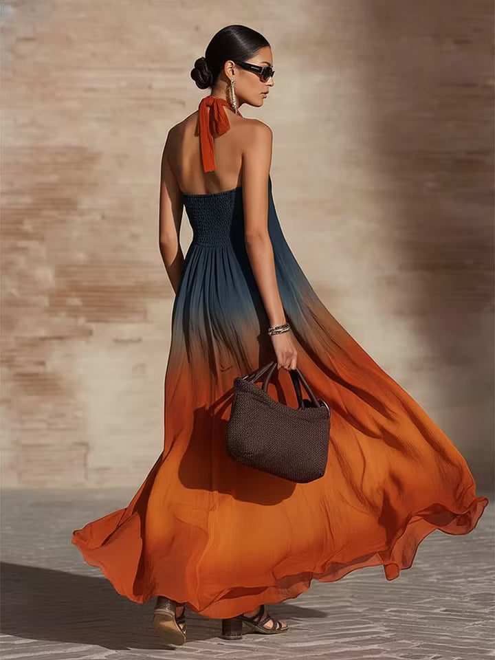 Paula | Ombre Halterneck Flowing Maxi Dress