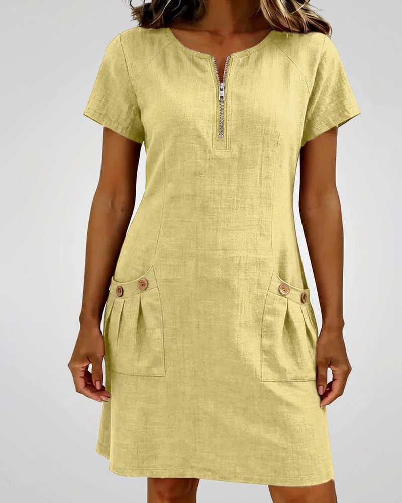 Sola Dress — Cotton Linen with Zip & Pockets