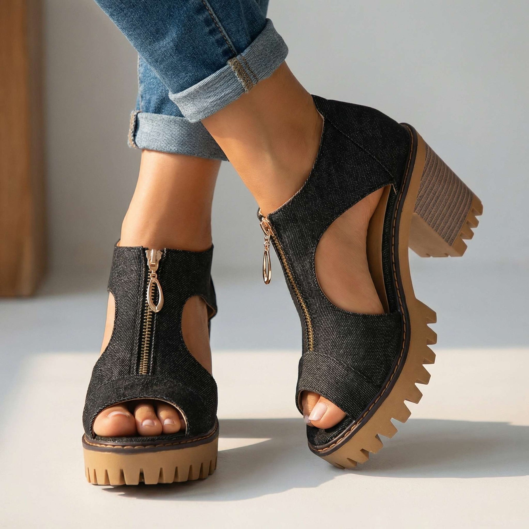 Larissa Denim Zipper Heels