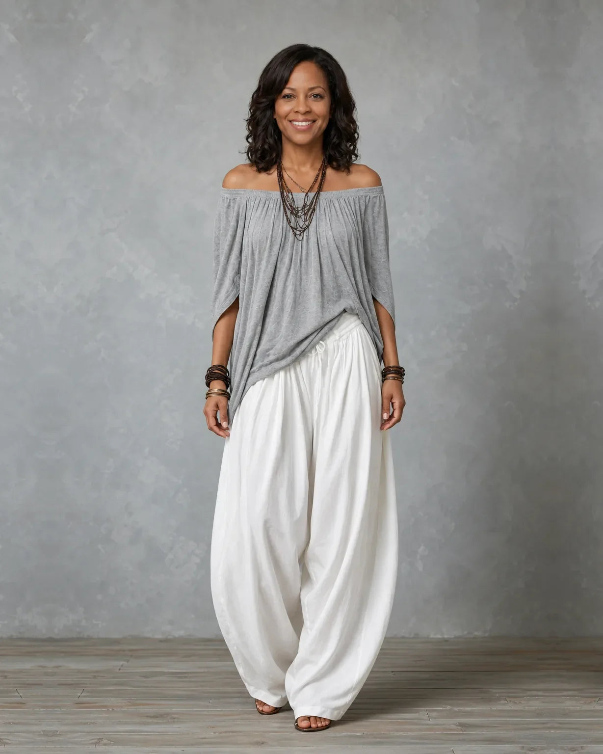 Jadia | Off-Shoulder Draped Top & Wide-Leg Two-Piece Set