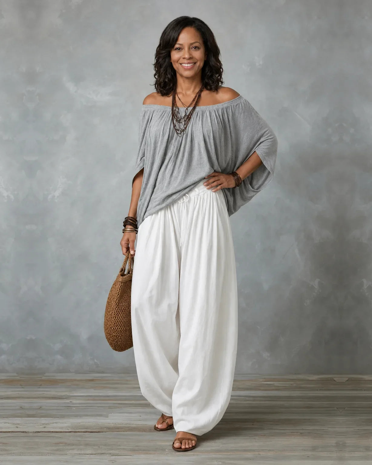 Jadia | Off-Shoulder Draped Top & Wide-Leg Two-Piece Set