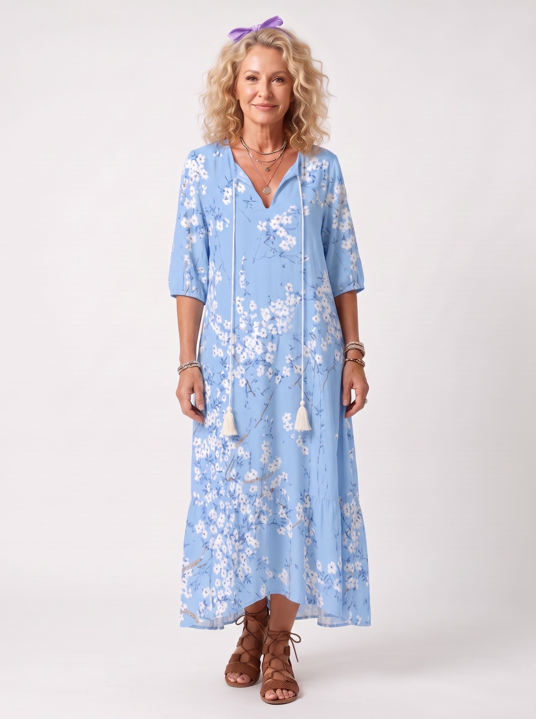 Alora | Floral Print Tassel Tie Midi Dress