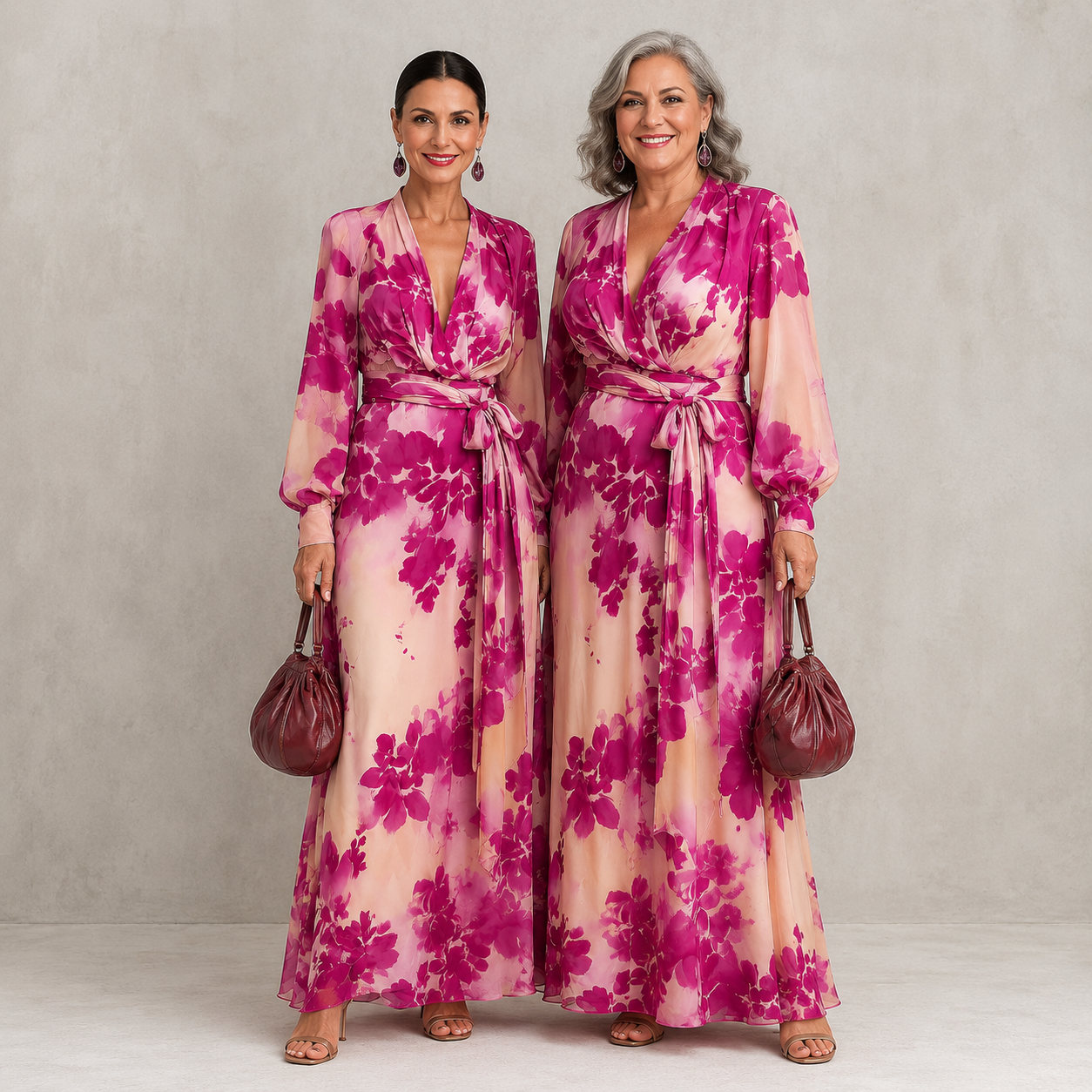 Juliesse | Rose Floral V-Neck Wrap Belted Maxi Dress