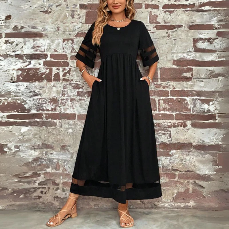 Cerelia | Relaxed Mesh Panel Maxi Dress