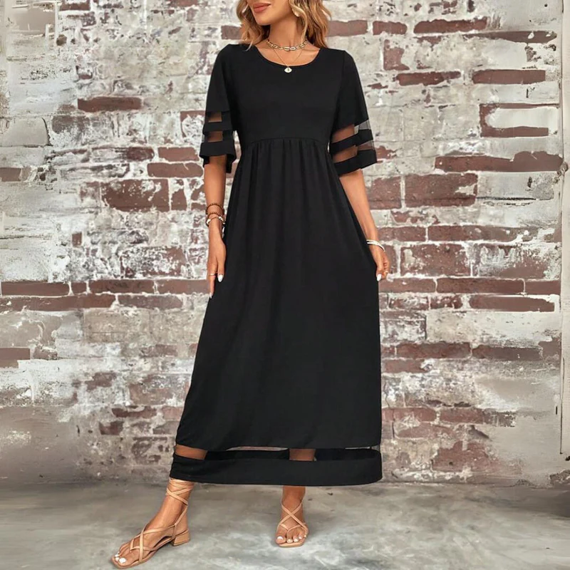 Cerelia | Relaxed Mesh Panel Maxi Dress