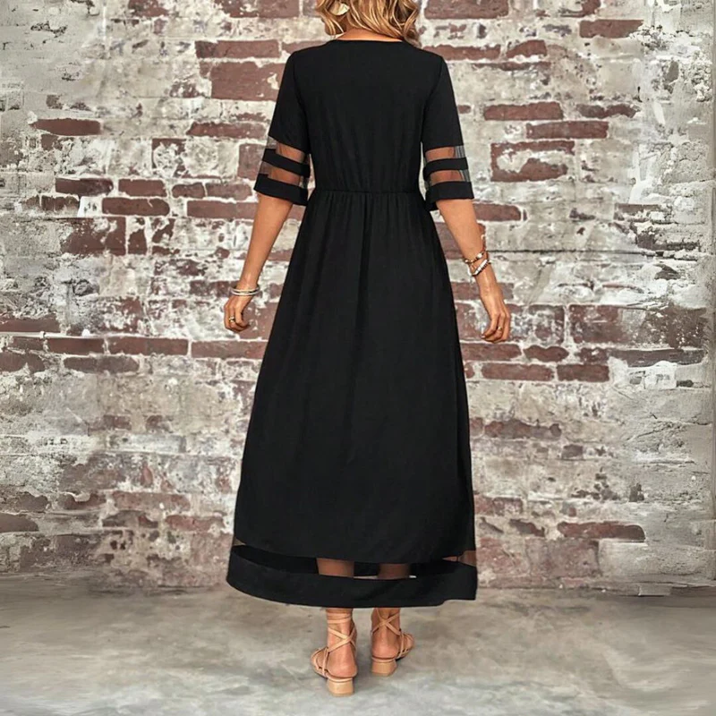 Cerelia | Relaxed Mesh Panel Maxi Dress
