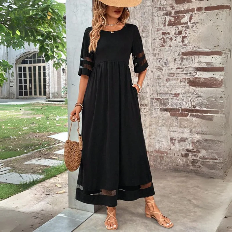 Cerelia | Relaxed Mesh Panel Maxi Dress