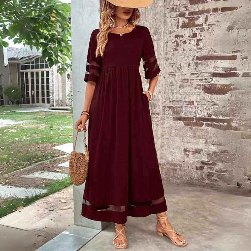 Cerelia | Relaxed Mesh Panel Maxi Dress
