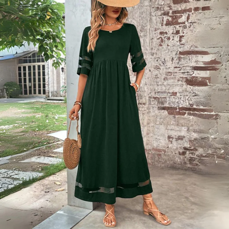 Cerelia | Relaxed Mesh Panel Maxi Dress