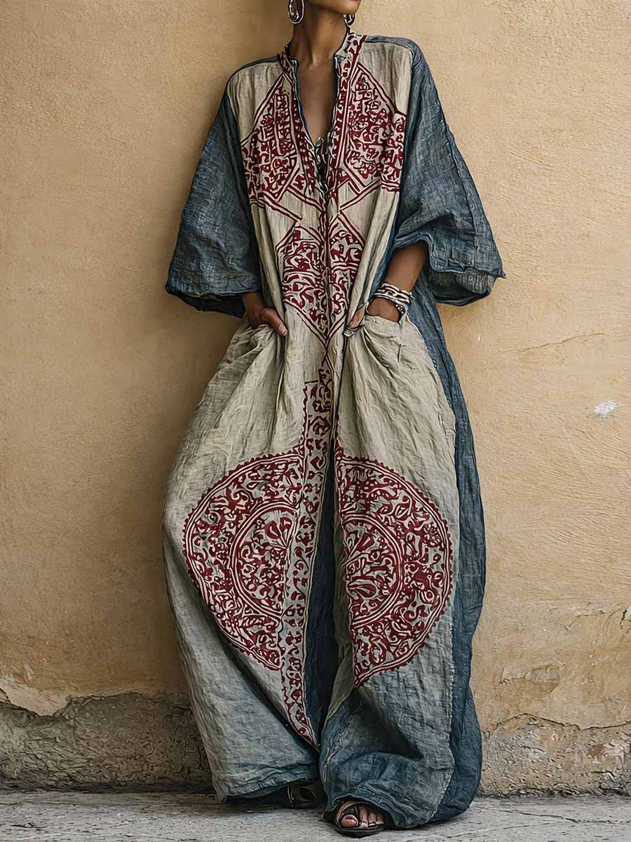 Celeste | Vintage Embroidered Cotton-Linen Maxi Jumpsuit