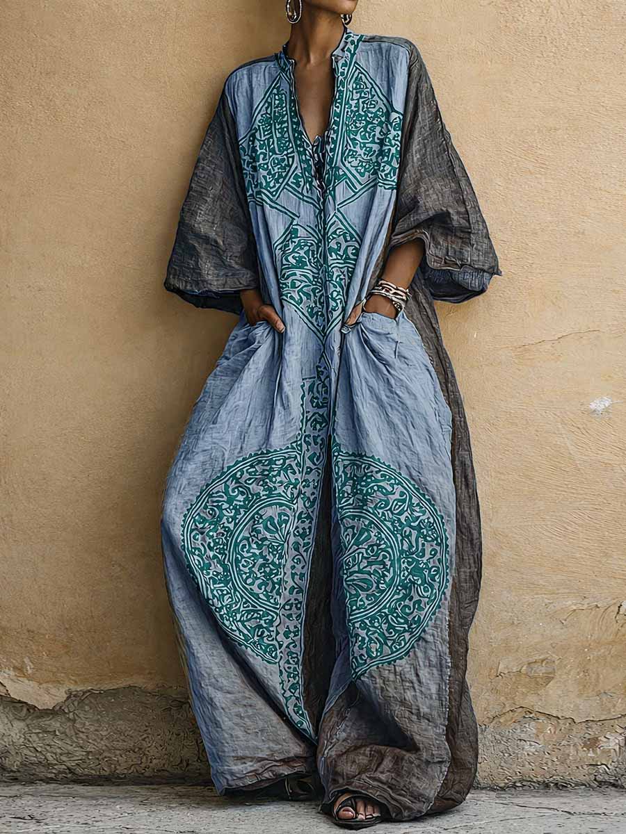 Celeste | Vintage Embroidered Cotton-Linen Maxi Jumpsuit