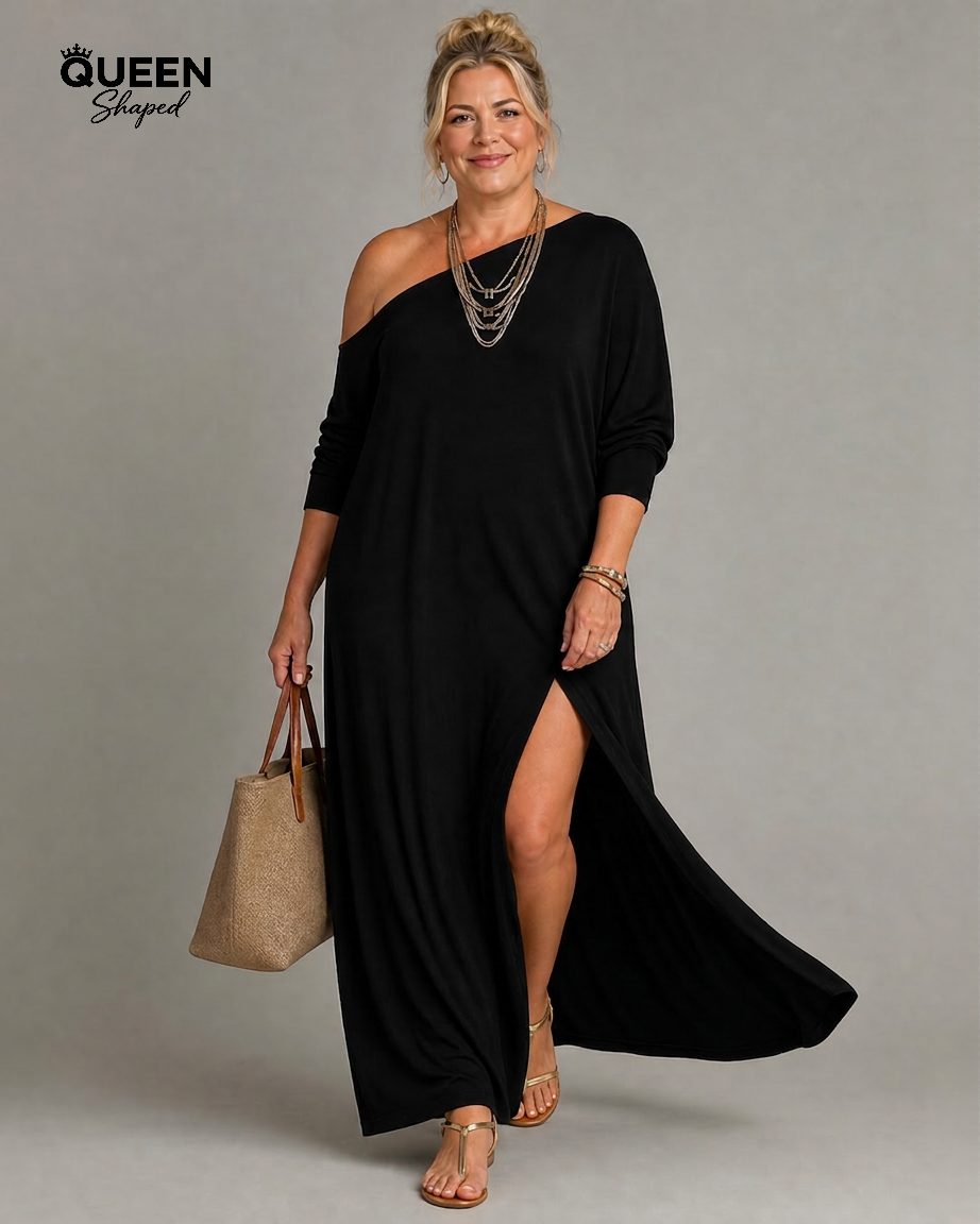 Asterelle | One Shoulder Side Slit Flowing Midi Dress