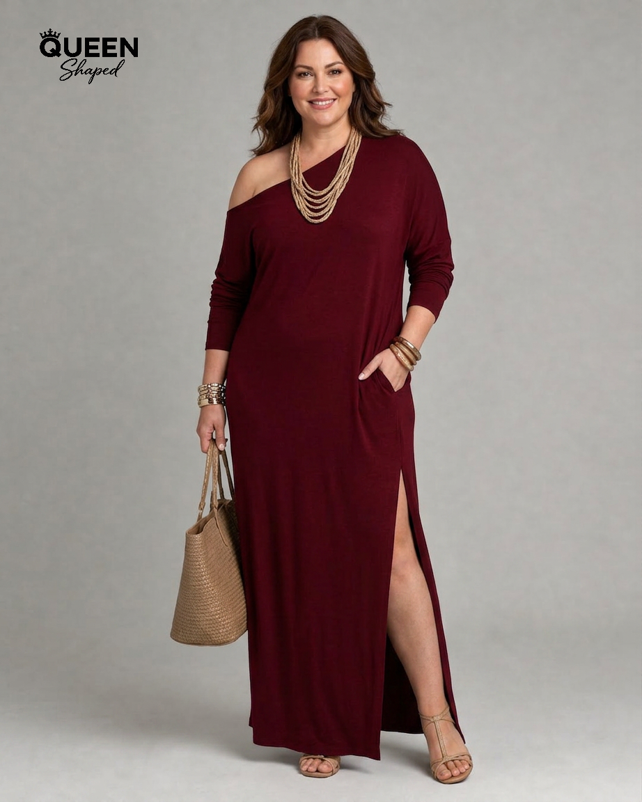 Asterelle | One Shoulder Side Slit Flowing Midi Dress