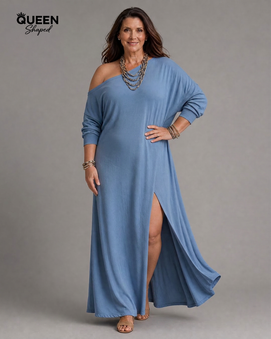 Asterelle | One Shoulder Side Slit Flowing Midi Dress