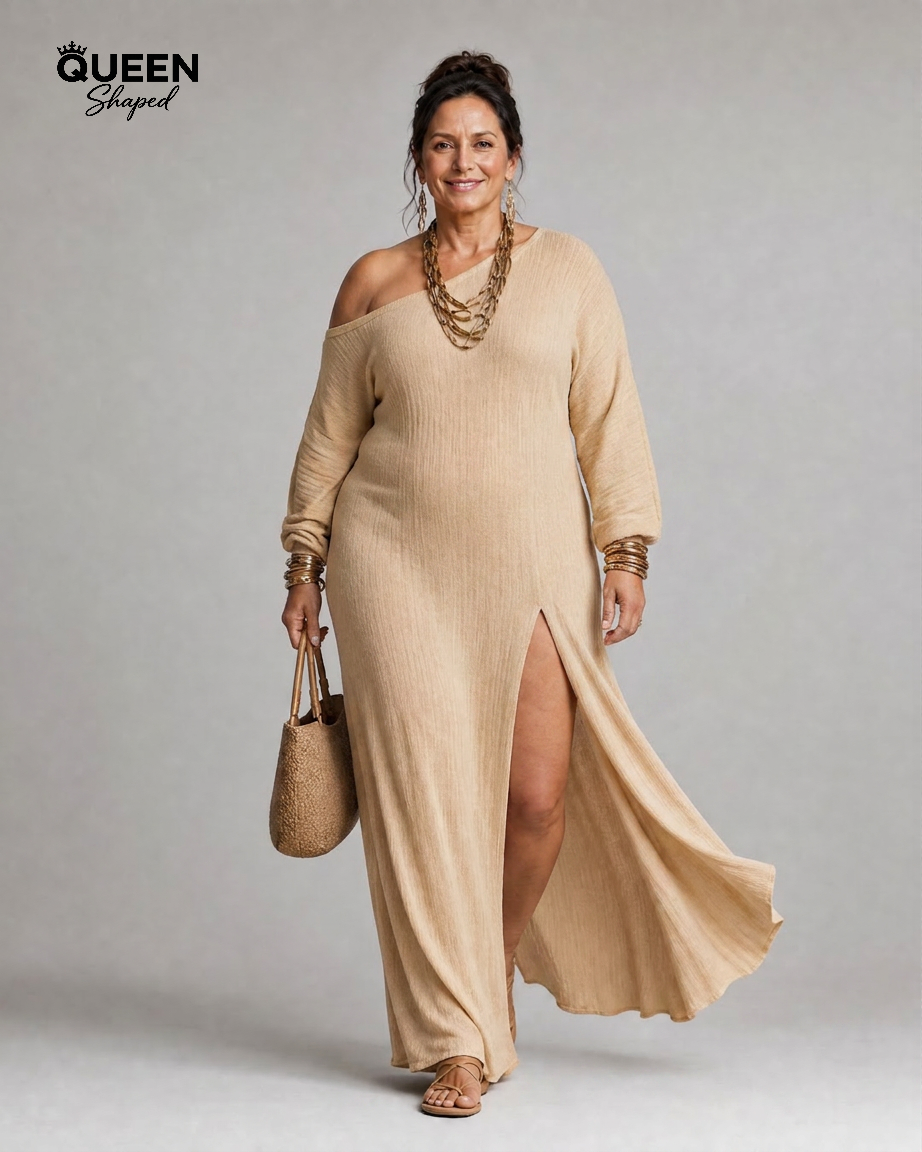 Asterelle | One Shoulder Side Slit Flowing Midi Dress