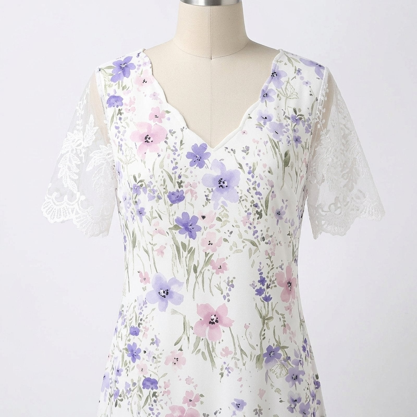 Eleanor™ | Lace Sleeve Floral Print Midi Dress