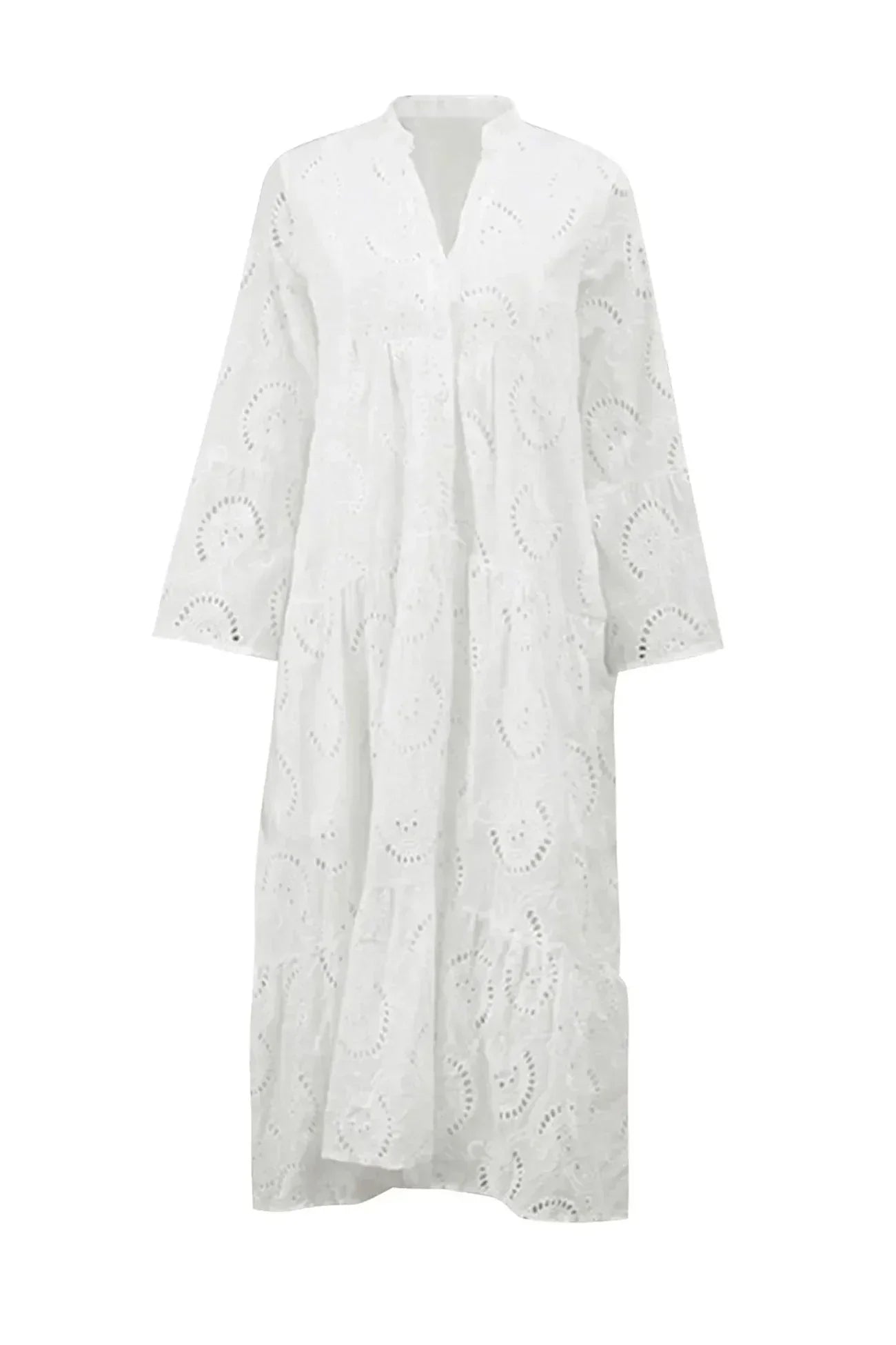 Isabelle | Romantic Eyelet Embroidery Maxi Dress with Elegant 3/4 Sleeves