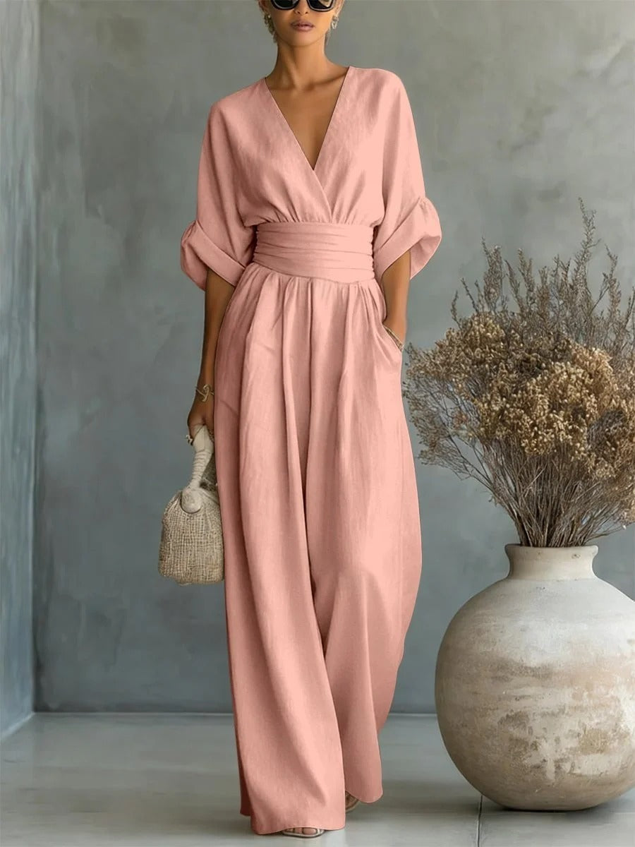 Elegant V-Neck High-Waist Jumpsuit