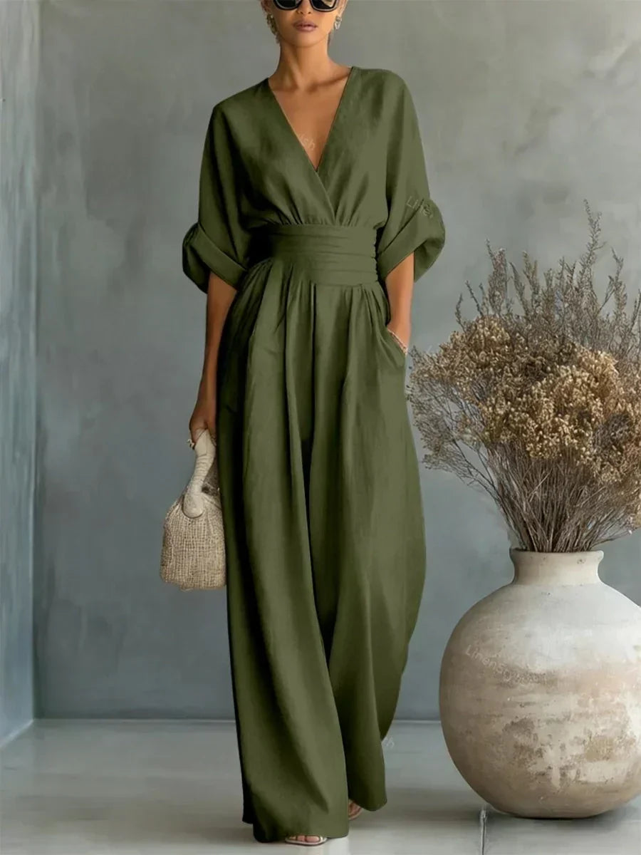 Elegant V-Neck High-Waist Jumpsuit