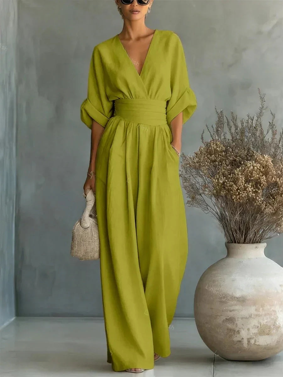 Elegant V-Neck High-Waist Jumpsuit