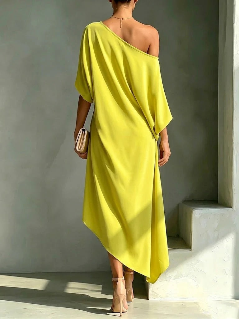 Camila | Elegant One-Shoulder Draped Midi Dress